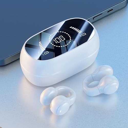 URIZONS Bluetooth Ohrclip Kopfhörer Wireless Kopfhorer – Sport kabellos Headphones TWS Rauschunterdrückung mit Spiegel digitaler Leistungsanzeige Ladehülle – Weiß von URIZONS