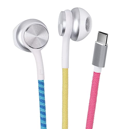URIZONS Nylon geflochtene USB C Kopfhörer mit Kabel – farbenfrohe In-Ear Kopfhorer mit Typ-C Kabel für Kinder mit Mikrofon für Samsung für Huawei von URIZONS