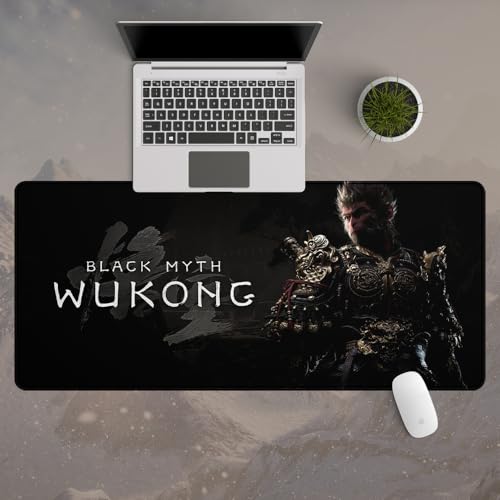 Wu Kong Black Myth Großes Gaming-Mauspad, rutschfeste Gummiunterseite, Schreibtischunterlage mit genähten Kanten (1) von URTAODFE