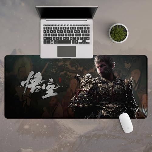 URTAODFE Wu Kong Black Myth Großes Gaming-Mauspad, rutschfeste Gummiunterseite, Schreibtischunterlage mit genähten Kanten (2) von URTAODFE