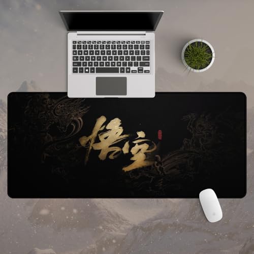Wu Kong Black Myth Großes Gaming-Mauspad, rutschfeste Gummiunterseite, Schreibtischunterlage mit genähten Kanten (6) von URTAODFE