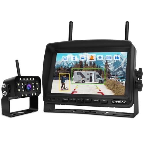 URVOLAX Rückfahrkamera Kabellos mit KI,7 Zoll 1080P FHD Monitor Rückfahrkameras Funk für Auto Wohnmobil/Wohnwagen/LKW,Nachtsicht Wasserdichter Wireless Kamera,Piepton Alarm,Videoaufnahme,Bild zoomen von URVOLAX