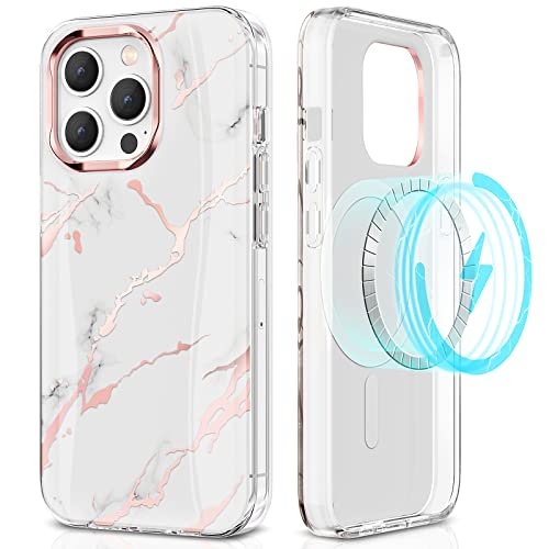 URZQOQ iPhone 13 Pro Hülle mit Magnetische iPhone 13 Pro Hülle Schlank Schick Glänzend Schutzhülle iPhone 13 Pro Kratzfest Stoßfest TPU Handyhülle für iPhone 13 Pro Case 6.1'' Marmor Weiß von URZQOQ