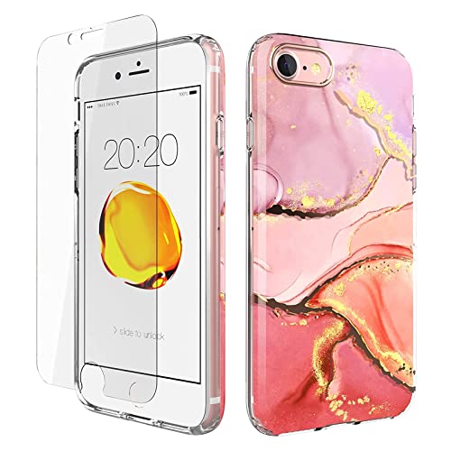 URZQOQ iPhone SE 2022 Hülle iPhone SE 2020 Hülle iPhone 8 Hülle iPhone 7 Hülle mit Schutzfolie Schick Schlank Schutzhülle Stoßfest Kratzfest Handyhülle für iPhone SE/iPhone 8/iPhone 7 4.7'' Rosa von URZQOQ