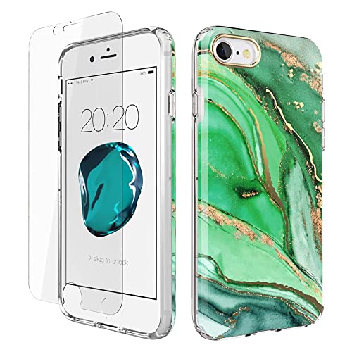 URZQOQ iPhone SE 2022 Hülle iPhone SE 2020 Hülle iPhone 8 Hülle iPhone 7 Hülle mit Schutzfolie Schick Schlank Schutzhülle Stoßfest Kratzfest Handyhülle für iPhone SE/iPhone 8/iPhone 7 4.7'' Grün von URZQOQ