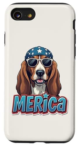 Vintage Basset Hound 4. Juli Merica Hülle für iPhone SE (2020) / 7 / 8 von USA Funny dog apparel for the holidays