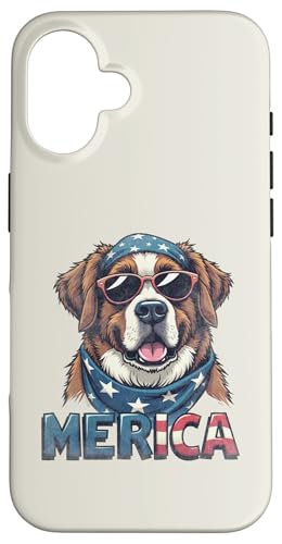 Vintage Bernhardiner 4. Juli Merica Hülle für iPhone 16 von USA Funny dog apparel for the holidays
