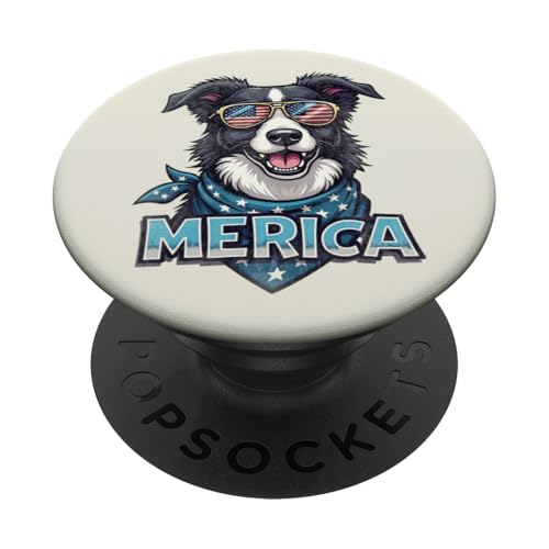 Vintage Border Collie 4. Juli Merica PopSockets Klebender PopGrip Vintage Border Collie 4. Juli Merica PopSockets Klebender PopGrip von USA Funny dog apparel for the holidays