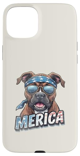 Vintage Boxer 4. Juli Merica Hülle für iPhone 15 Plus von USA Funny dog apparel for the holidays