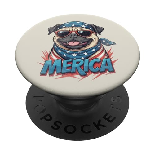 Vintage Mops 4. Juli Merica PopSockets Klebender PopGrip Vintage Mops 4. Juli Merica PopSockets Klebender PopGrip von USA Funny dog apparel for the holidays