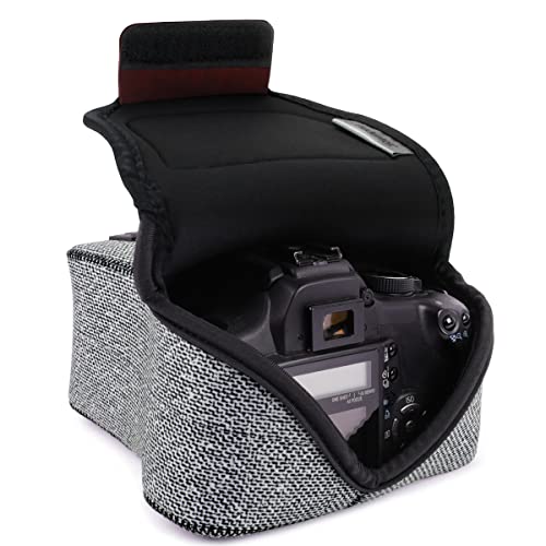 USA GEAR DSLR-Kamerahülle mit Neoprenschutz, Holster-Gürtelschlaufe und Zubehöraufbewahrung – kompatibel mit Canon EOS Rebel T7, 850D, 250D, R7, Nikon D3500, D5600 und mehr (Grau Gewebt) von USA Gear