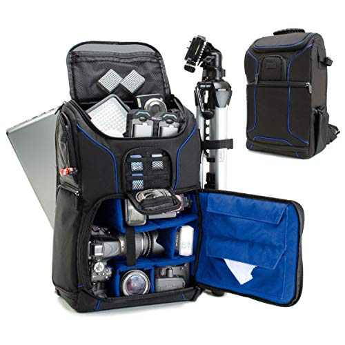 USA Gear DSLR Kamerarucksack, Foto Rucksack Anti-Shock Kameratasche mit 43,18 cm Laptop-Tasche, Wasserdichte Abdeckung, Verstellbare Linse Lagerung & Stativhalter - Blau von USA Gear