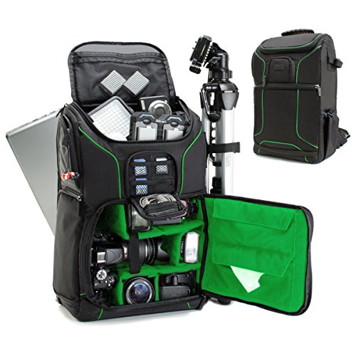 USA Gear DSLR Kamerarucksack, Foto Rucksack Anti-Shock Kameratasche mit 43,18 cm Laptop-Tasche, Wasserdichte Abdeckung, Verstellbare Linse Lagerung & Stativhalter - Grün von USA Gear