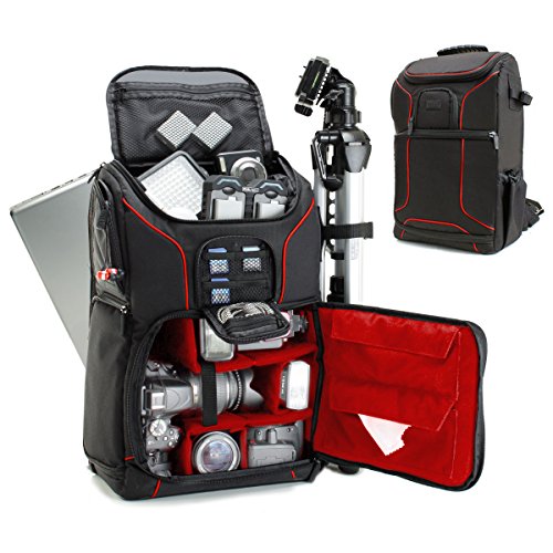 USA Gear DSLR Kamerarucksack, Foto Rucksack Anti-Shock Kameratasche mit 43,18 cm Laptop-Tasche, Wasserdichte Abdeckung, Verstellbare Linse Lagerung & Stativhalter - Rot von USA Gear