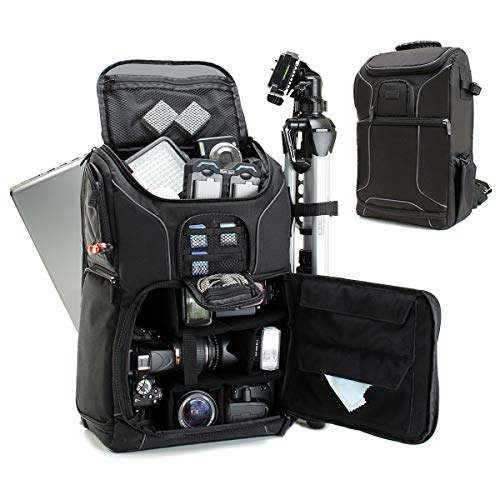 USA Gear DSLR Kamerarucksack, Foto Rucksack Anti-Shock Kameratasche mit 43,18 cm Laptop-Tasche, wasserdichte Abdeckung, Verstellbare Linse Lagerung & Stativhalter - Schwarz von USA Gear