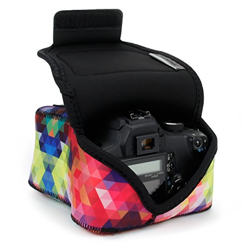 USA Gear DSLR Kameratasche Klein für Spiegelreflexkameras, SLR-Kamerahülle mit Neoprenschutz, Gürtelhalfter und Zubehör - Kompatibel mit Nikon D3400, Canon EOS Rebel, Pentax K-70 & mehr - Geometrish von USA Gear