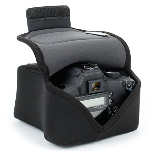 USA Gear DSLR Kameratasche Klein für Spiegelreflexkameras, SLR-Kamerahülle mit Neoprenschutz, Gürtelhalfter und Zubehör - Kompatibel mit Nikon D3400, Canon EOS Rebel SL2, Pentax K-70 & mehr - Schwarz von USA Gear