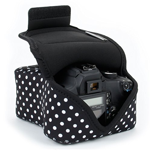 USA GEAR DSLR Kameratasche Klein für Spiegelreflexkameras, SLR-Kamerahülle mit Neoprenschutz, Gürtelhalfter und Zubehör - Kompatibel mit Nikon D3400, Canon EOS Rebel SL2, Pentax K-70 & mehr - Tupfen USA GEAR DSLR Kameratasche Klein für Spiegelreflexkameras, SLR-Kamerahülle mit Neoprenschutz, Gürtelhalfter und Zubehör - Kompatibel mit Nikon D3400, Canon EOS Rebel SL2, Pentax K-70 & mehr - Tupfen von USA Gear