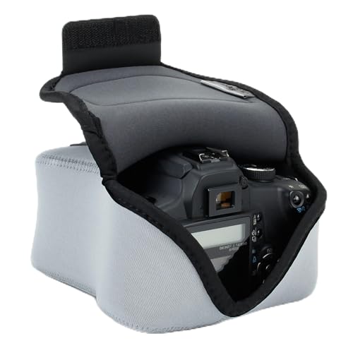USA Gear DSLR Kameratasche Klein für Spiegelreflexkameras, SLR-Kamerahülle mit Neoprenschutz, Gürtelhalfter und Zubehör - Kompatibel mit Nikon D3400, Canon EOS Rebel SL2, Pentax K-70 & mehr - Grau von USA Gear
