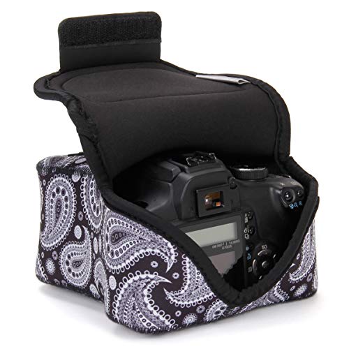 USA Gear DSLR Kameratasche Klein für Spiegelreflexkameras, SLR-Kamerahülle mit Neoprenschutz, Gürtelhalfter und Zubehör - Kompatibel mit Nikon D3400, Canon EOS Rebel SL2 & mehr - Schwarzer Paisley von USA Gear