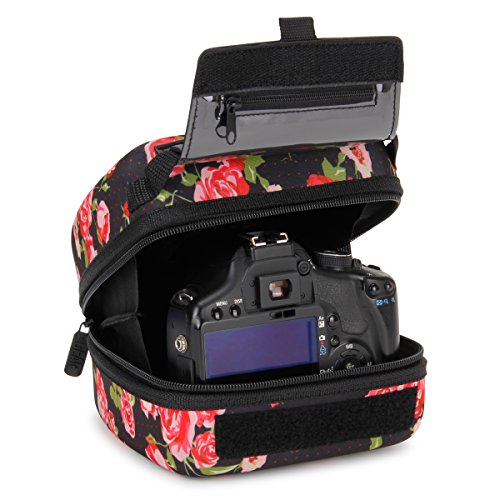 USA Gear Hartschalen-DSLR-Kameratasche mit geformtem Eva-Schutz, Schnellzugriffsöffnung, gepolstertem Innenraum und gummibeschichtetem Griff (Blumen) von USA Gear