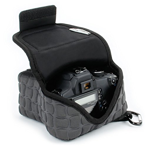 USA Gear Robuste Kameratasche Klein für Spiegelreflexkameras - Kamera-Schutzhülle aus hochwertigem Neopren für DSLR/SLR mit Zubehörtasche, Kompatibel mit Canon EOS 1300D, Nikon D3400 und mehr - Grau von USA Gear