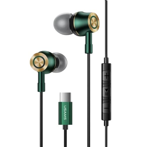 USAMS Type C Kopfhörer Noise Cancelling Ohrhörer in Ear kopfhörer für OnePlus Nord 8T, Samsung S21/ S20 FE/Note 20 Ultra/ S20, Huawei P30Pro/P40Pro, Google Pixel 3XL/4 XL/5 (Grün) von USAMS