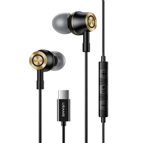USAMS Type C Kopfhörer Noise Cancelling Ohrhörer in Ear kopfhörer für OnePlus Nord 8T, Samsung S21/ S20 FE/Note 20 Ultra/ S20, Huawei P30Pro/P40Pro, Google Pixel 3XL/4 XL/5 (Schwarz) von USAMS