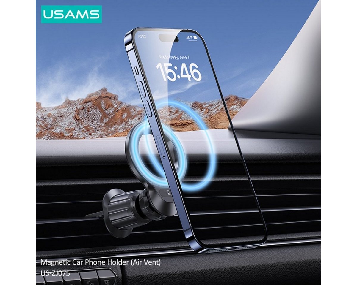 USAMS US-ZJ075 Magnetic Car Phone Holder (Air Vent) Handy-Halterung, (Packung, 2-tlg. : 1 x Universal Magnet 1 x Metallplatten, starker Magnetismus, mit 360 ° rotierende Kugel, kompakt) von USAMS