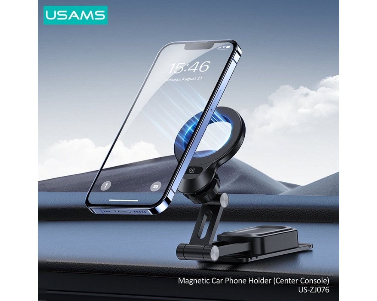 USAMS US-ZJ076 Magnetic Car Phone Holder (Center Console) Handy-Halterung, (Packung, 2-tlg. : 1 x Universal Magnet 1 x Metallplatten, magnetische Adsorption 360 ° Rotation hohe Qualität Klebstoff) von USAMS