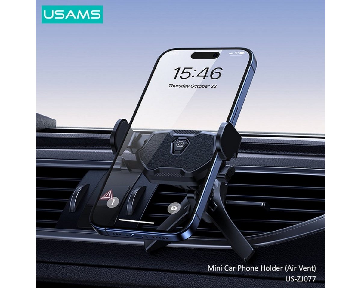 USAMS US-ZJ077 Mini Car Phone Holder (Air Vent) Handy-Halterung, (bis 6,90 Zoll, Mini-Größe, Stabile Klemmarme, für 4,7-6,9 Zoll Mobiltelefone) von USAMS