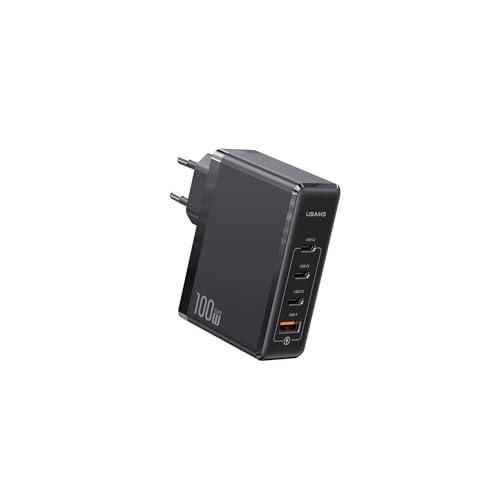 USAMS Ultra-schnelles Ladegerät USB-C 100 W PD UND PPS: 3 x USB-C (100 W Max) + 1 x USB-A (60 W max) – Schwarz von USAMS