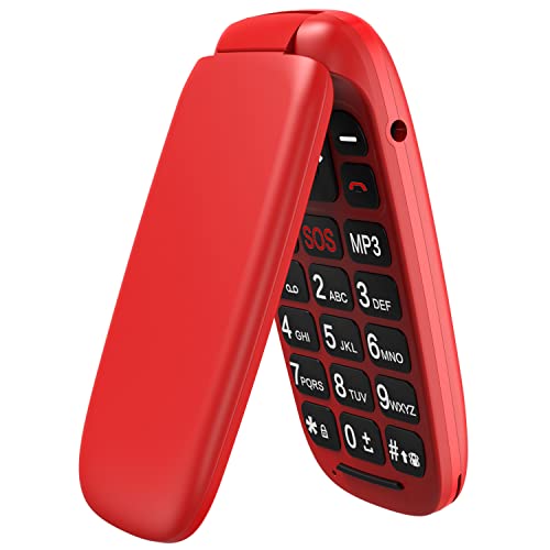 USHINING GSM Seniorenhandy Klapphandy ohne Vertrag, Großtasten Mobiltelefon Einfach mit Notruftaste 1,77 Zoll Farbdisplay - Rot von USHINING
