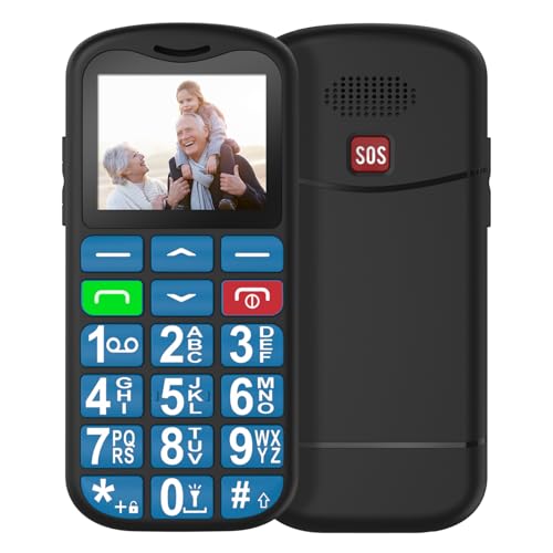 USHINING GSM Seniorenhandy ohne Vertrag, Großtasten Handy für Senioren mit 1,77 Zoll Farbdisplay Dual SIM SOS Notruftaste Taschenlampe Kurzwahl Wecker 800 mAh Akku, Blau (Ladestation Nicht Enthalten) von USHINING