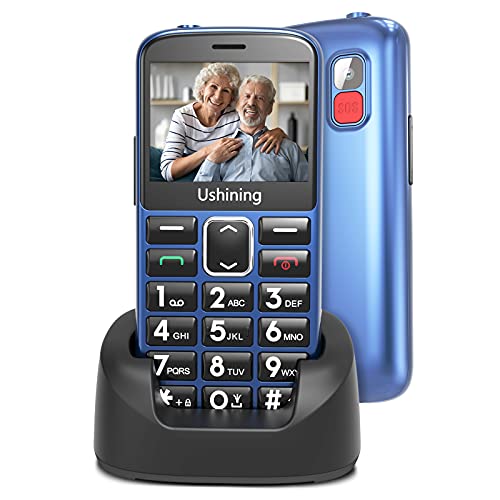 USHINING Handy für Senioren, Handy mit großen Tasten, hohe Lautstärke, SOS-Funktion, Ladestation, Hörgeräte Kompatibilität - Blau von USHINING