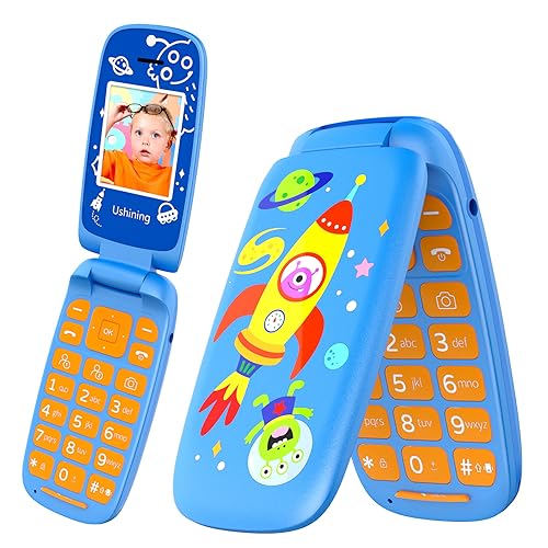 Ushining Kinder Handy, Mobiltelefon für Kinder mit Telefonanruf-Funktion SMS Kamera Familien-Kurzwahl Wecker Lange Standby Zeit, Backup-Handy für Kinder von 6-14 Jahren, Weltraumraketen (Blau) von USHINING