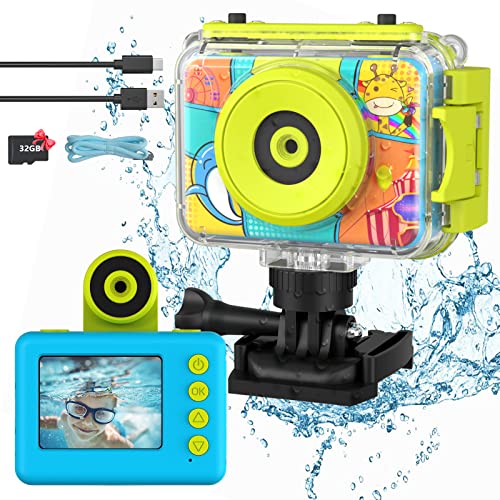 Ushining Kinderkamera wasserdichte Kamera für Kinder, HD 1080P Digitalkamera Videokamera Selfie Kamera Unterwasser Kamera Kinder mit 2,0 Zoll Bildschirm, Geschenk für 3-12 Jahre Mädchen Jungen, Blau von USHINING