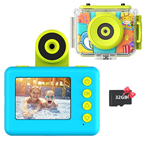 Wasserdichte Kinderkamera, 3 m, Digitalkamera für Kinder mit 180 Grad drehbarem Objektiv, 32 GB SD-Karte, Action-Sport-Kameras zum Schwimmen, Strand, Wasserpark, Bithday-Geschenke für Jungen im Alter Wasserdichte Kinderkamera, 3 m, Digitalkamera für Kinder mit 180 Grad drehbarem Objektiv, 32 GB SD-Karte, Action-Sport-Kameras zum Schwimmen, Strand, Wasserpark, Bithday-Geschenke für Jungen im Alter von USHINING