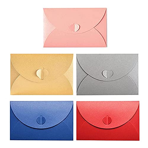 50 Stück Geschenkkartenumschläge Mini Umschläge Bunte Umschläge Perlmutt Papier Umschlag Herzförmige Schnallen Umschläge für Grußkarten Einladung Hochzeit Weihnachten (5 Colores 10.5 x 7cm) von USHS