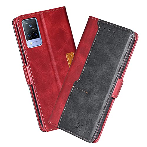 USIX XINNY Robustes Etui für vivo V21 5G Hülle, PU/TPU Retro Klappetui Stoßfeste Schutzhülle Flip Handyhülle Magnetisch Telefonhülle Case Cover, Rot von USIX