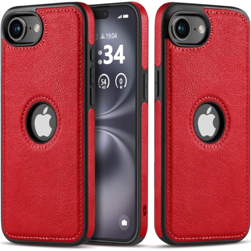 USLOGAN Schutzhülle für iPhone 16E, veganes Leder, schmal, luxuriös, elegant, Vintage, 15,5 cm (6,1 Zoll), Rot von USLOGAN