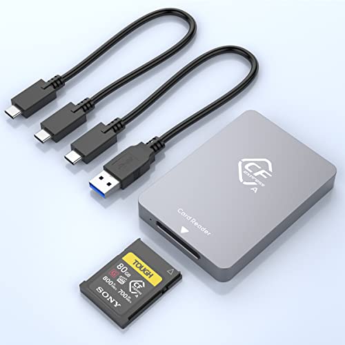 CFexpress Kartenleser, USB 3.1 Gen 2 10 Gbit/s Typ A CFexpress Adapter, USB C zu USB C/USB A CFexpress Leser Tragbarer Aluminium CFexpress Speicherkartenadapter Unterstützt Android/Windows/Mac OS von UTAKY