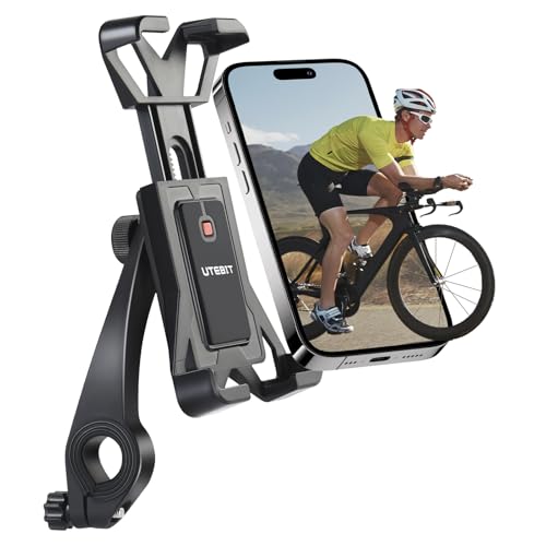 UTEBIT Handyhalterung Fahrrad, 360° Drehbar [1S Schnellspanner] Handyhalterung Motorrad Lenker Handy Halterung für E Scooter Silicone Stoßdämpfung Universal Fahrradhalterung für 4,7-7” Smartphone von UTEBIT