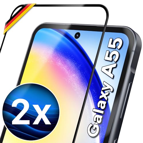 UTECTION 2X Full Screen Schutzglas für Samsung Galaxy A55 2024 - Fingerabdrucksensor kompatibel - 3D Schutzfolie gegen Displayschäden, Passgenaue Schutzglasfolie 9H Displayschutzfolie Glas von UTECTION