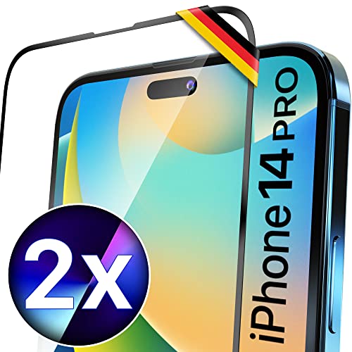 UTECTION 2X Full Screen Schutzglas für iPhone 14 PRO | Perfekte Passform vom Deutschen Anbieter | Kinderleichte Anbringung > Keine Blasenbildung, ultimative Glashärte für Langzeitschutz von UTECTION