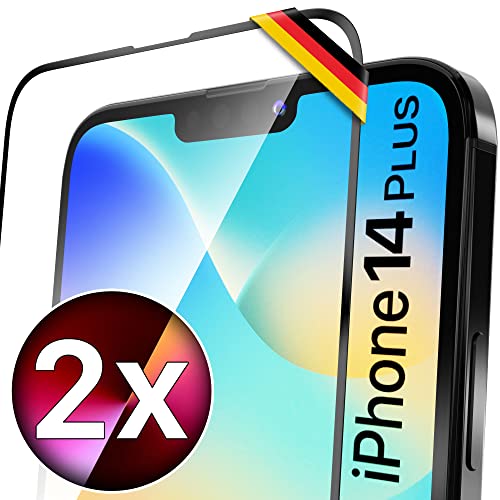 UTECTION 2X Full Screen Schutzglas für iPhone 14 Plus | Perfekte Passform vom Deutschen Anbieter | Kinderleichte Anbringung > Keine Blasenbildung, ultimative Glashärte für Langzeitschutz von UTECTION