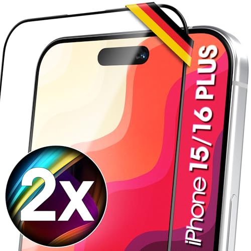 UTECTION 2X Full Screen Schutzglas für iPhone 15 Plus | Perfekte Passform vom Deutschen Anbieter | Kinderleichte Anbringung > Keine Blasenbildung, ultimative Glashärte für Langzeitschutz von UTECTION