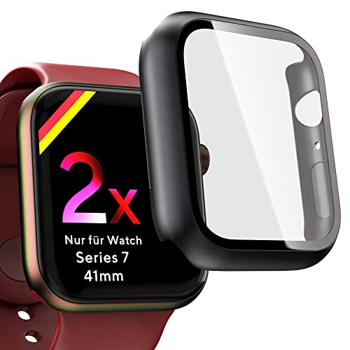 UTECTION 2X Schutzcase für Apple Watch 7 (41mm) + integriertem Displayschutz -> Perfektes Touch-Erlebnis, Schützt vor Schmutz & Kratzern, 2in1 Set aus Hülle & Glas, 2 Stück Matte Schwarz von UTECTION