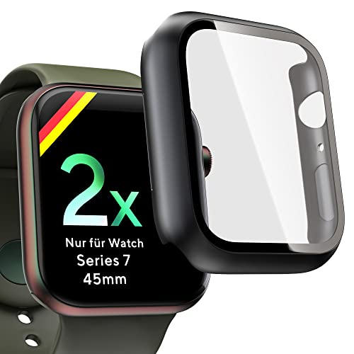 UTECTION 2X Schutzcase für Apple Watch 7 (45mm) + integriertem Displayschutz -> Perfektes Touch-Erlebnis, Schützt vor Schmutz & Kratzern, 2in1 Set aus Hülle & Glas, 2 Stück Matte Schwarz von UTECTION