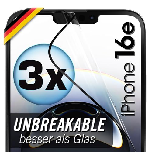 UTECTION 3X Panzerfolie [Besser als Glas] für iPhone 16e - Unzerstörbarer Displayschutz - Perfekte passform - Schutzfolie mit ALLEN Hüllen kompatibel - Super Haptik & Kinderleichte Anbringung von UTECTION